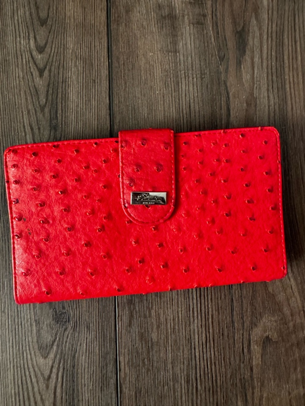Red Ostrich-Textured Wallet Clutch - Women